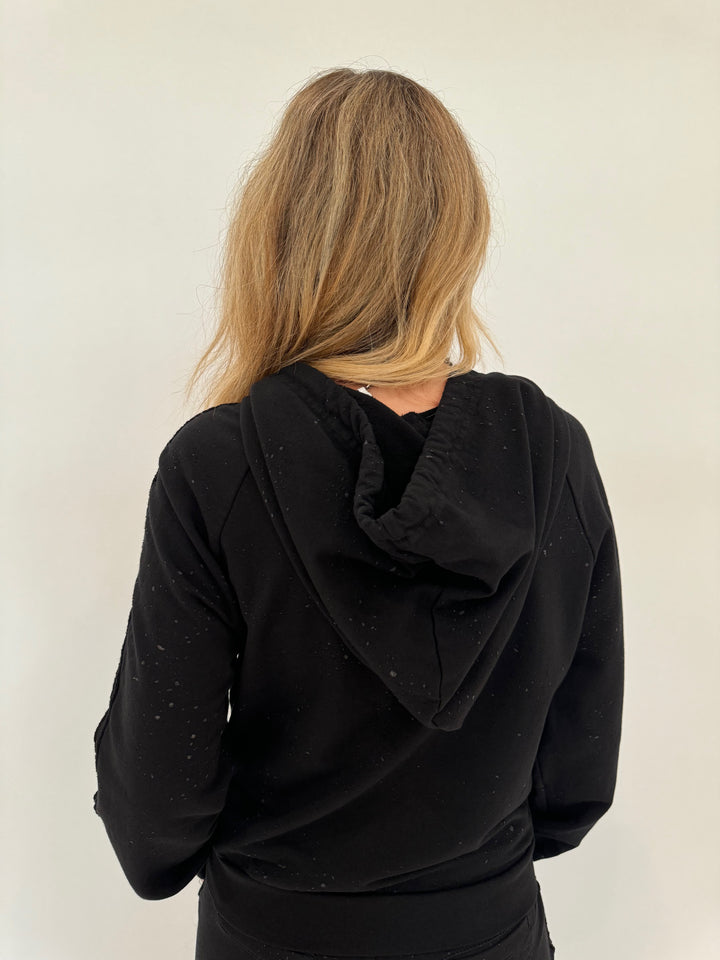 BK Sandy Distressed Zip Hoodie in Black available at Barbara Katz