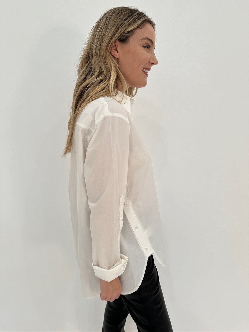 Ozai N Ku Camille Long Sleeve Button Detail Shirt in White available at Barbara Katz