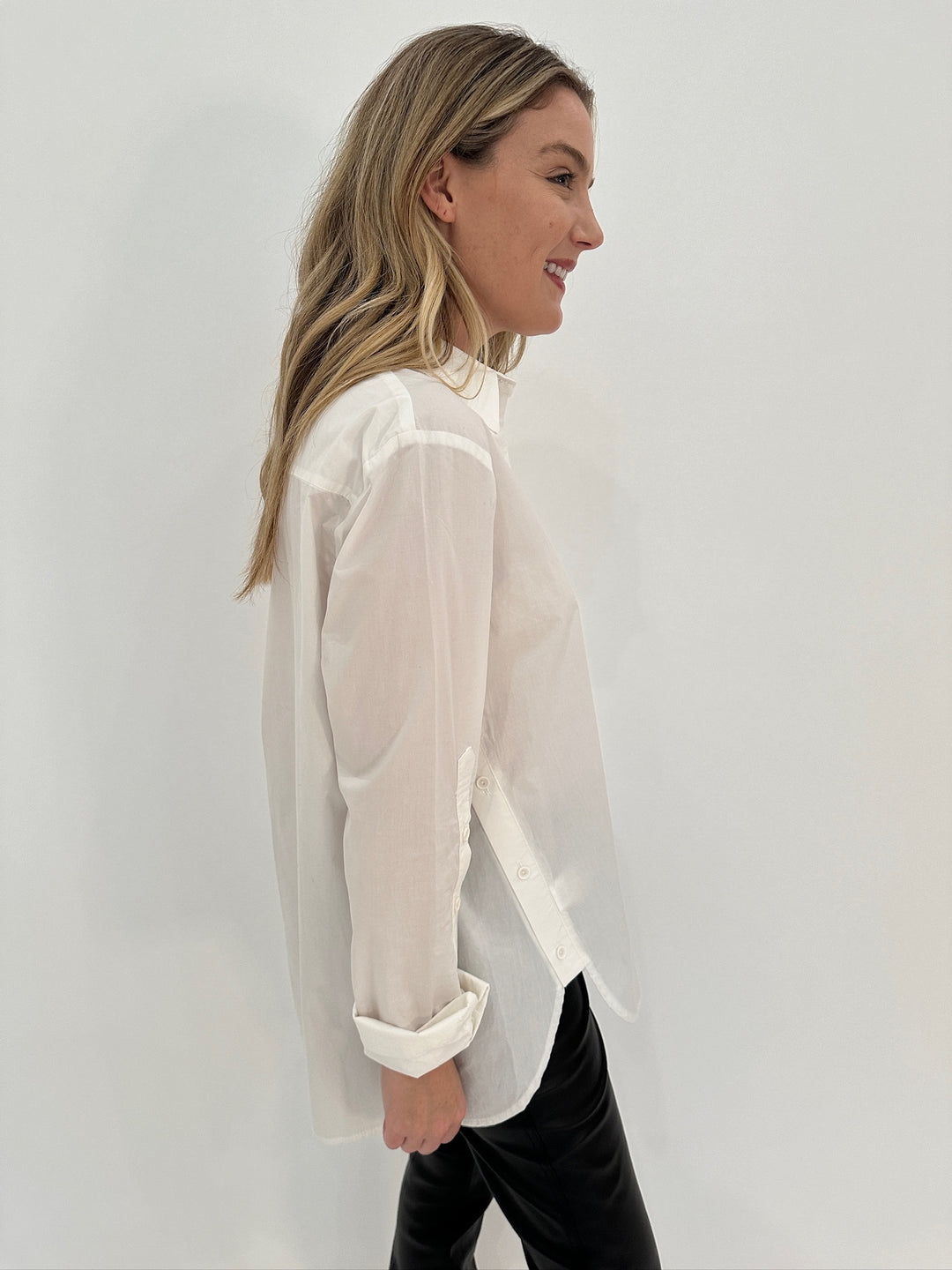 Ozai N Ku Camille Long Sleeve Button Detail Shirt in White available at Barbara Katz