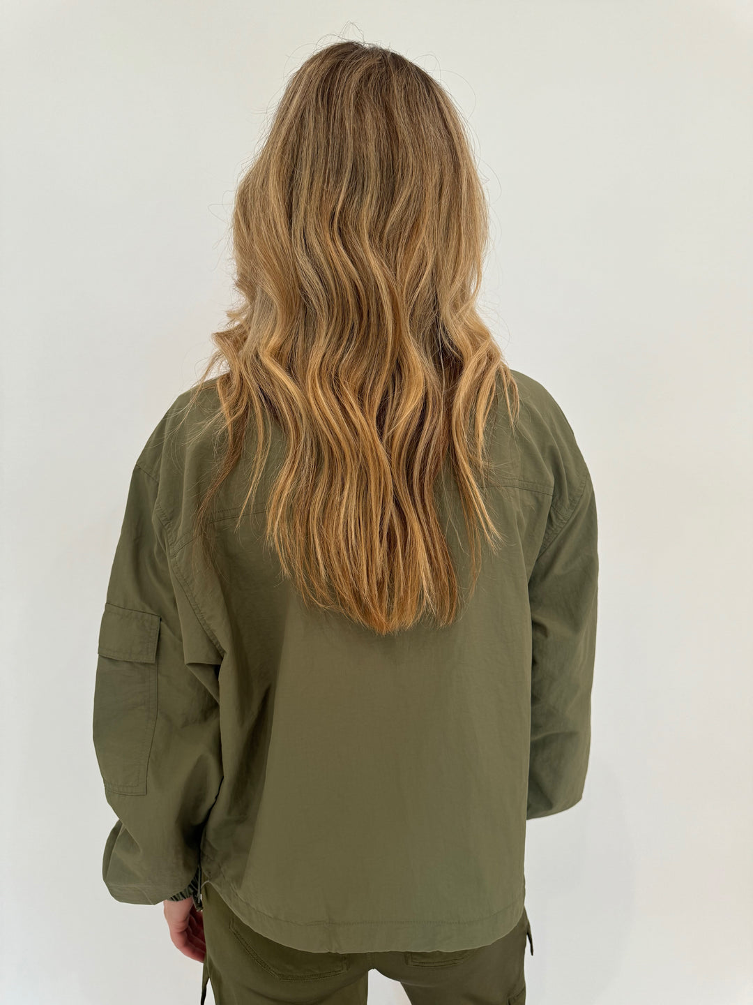 BK Linda Nylon Cropped Windbreaker in Moss available at Barbara Katz