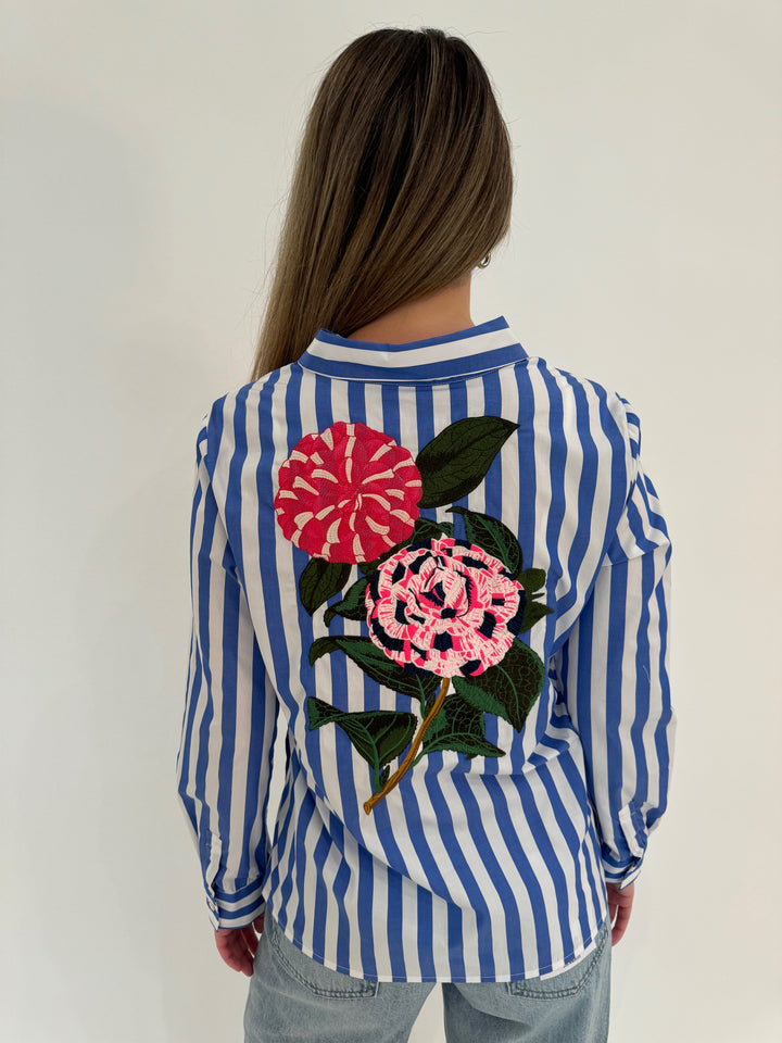 Vilagallo Genny Embroidered Stripe Shirt available at Barbara Katz