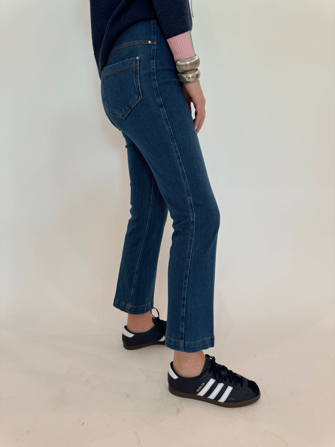 Lysse Ankle Denim Baby Bootcut Pants in Midwash Blue Denim available at Barbara Katz