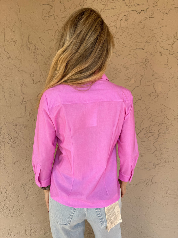 Ameliora Diane 3/4 Sleeve Shirt in Rose - Back View