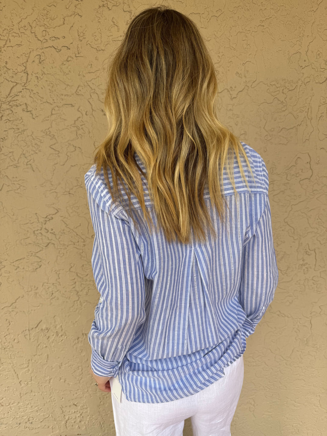 CINO Positano Stripe Boyfriend Shirt - Blue