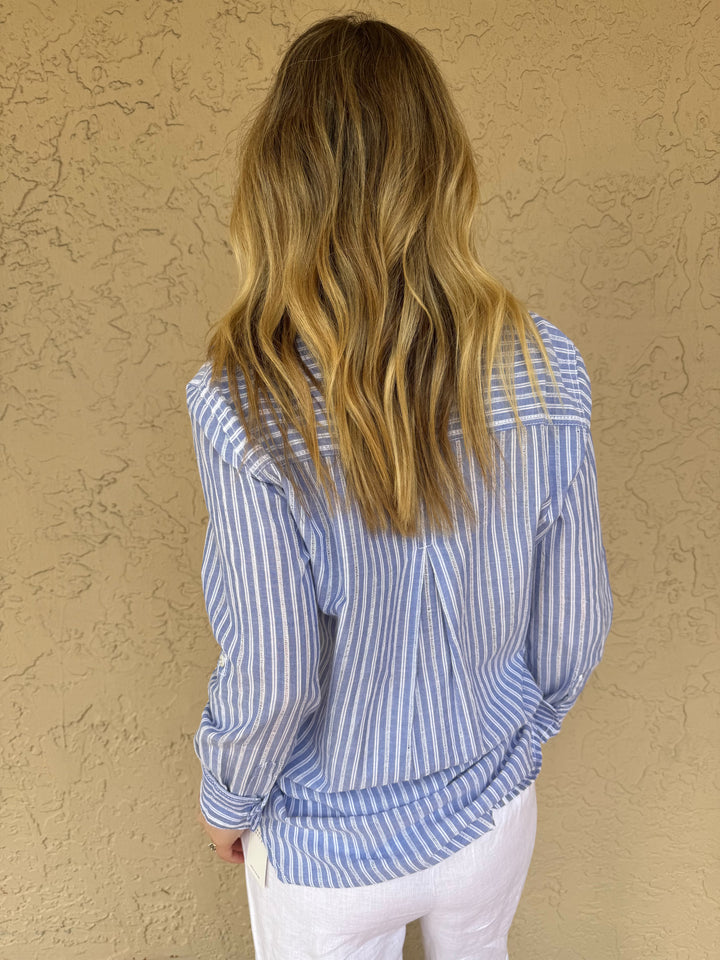 CINO Positano Stripe Boyfriend Shirt - Blue