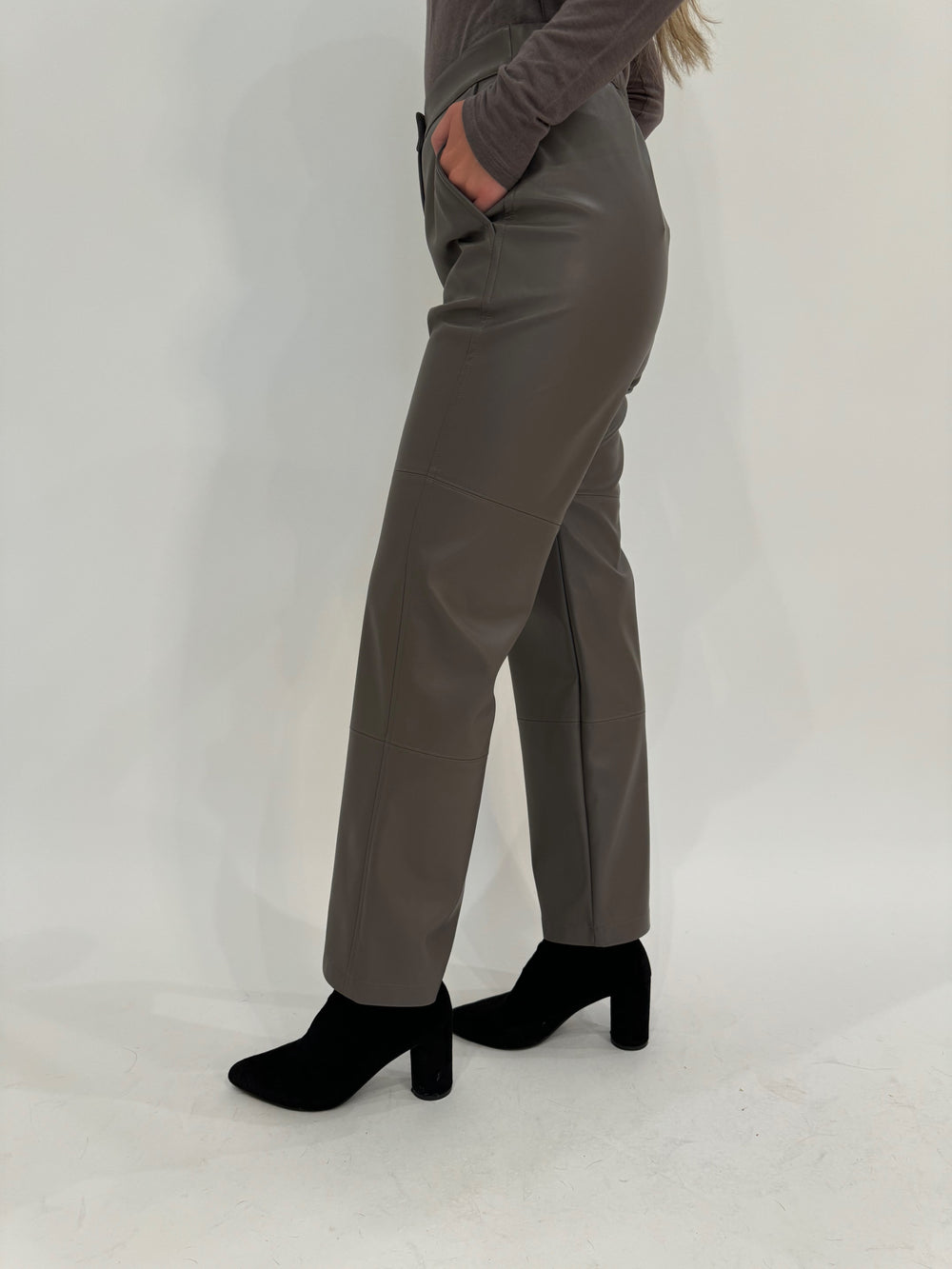 Max Mara Leisure Struzzo Vegan Leather Pants in Hazelnut available at Barbara Katz