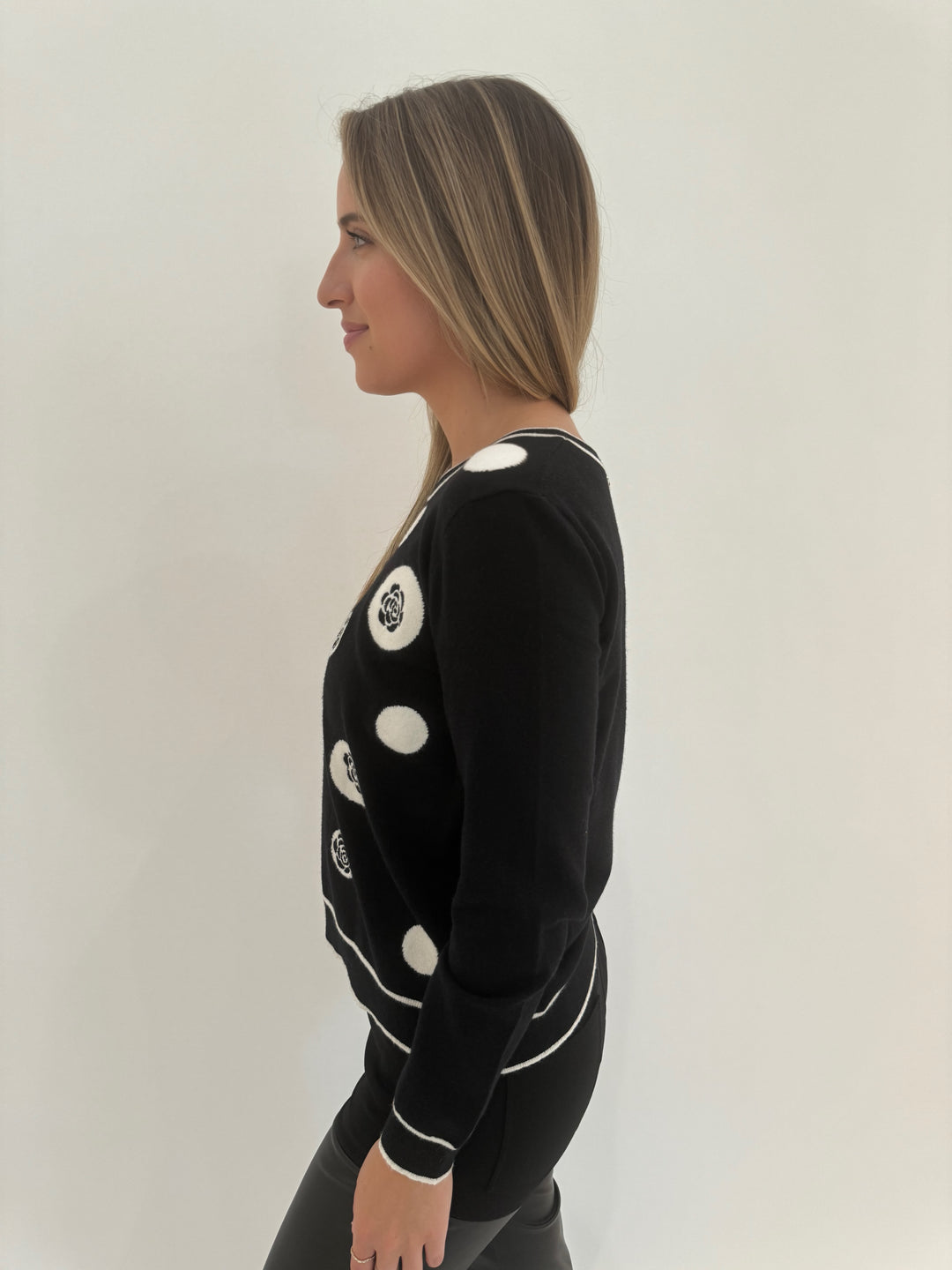 Leo & Ugo Crew Neck Floral Long Sleeve in Black/White available at Barbara Katz