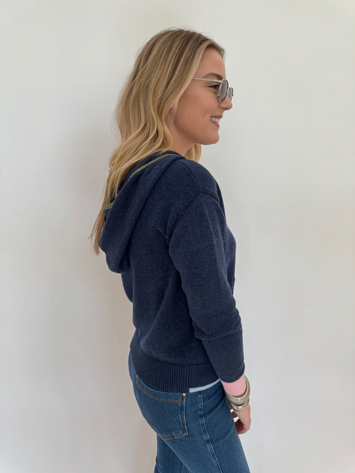 Zaket & Plover Hand Craft Long Sleeve Hoodie in Denim available at Barbara Katz