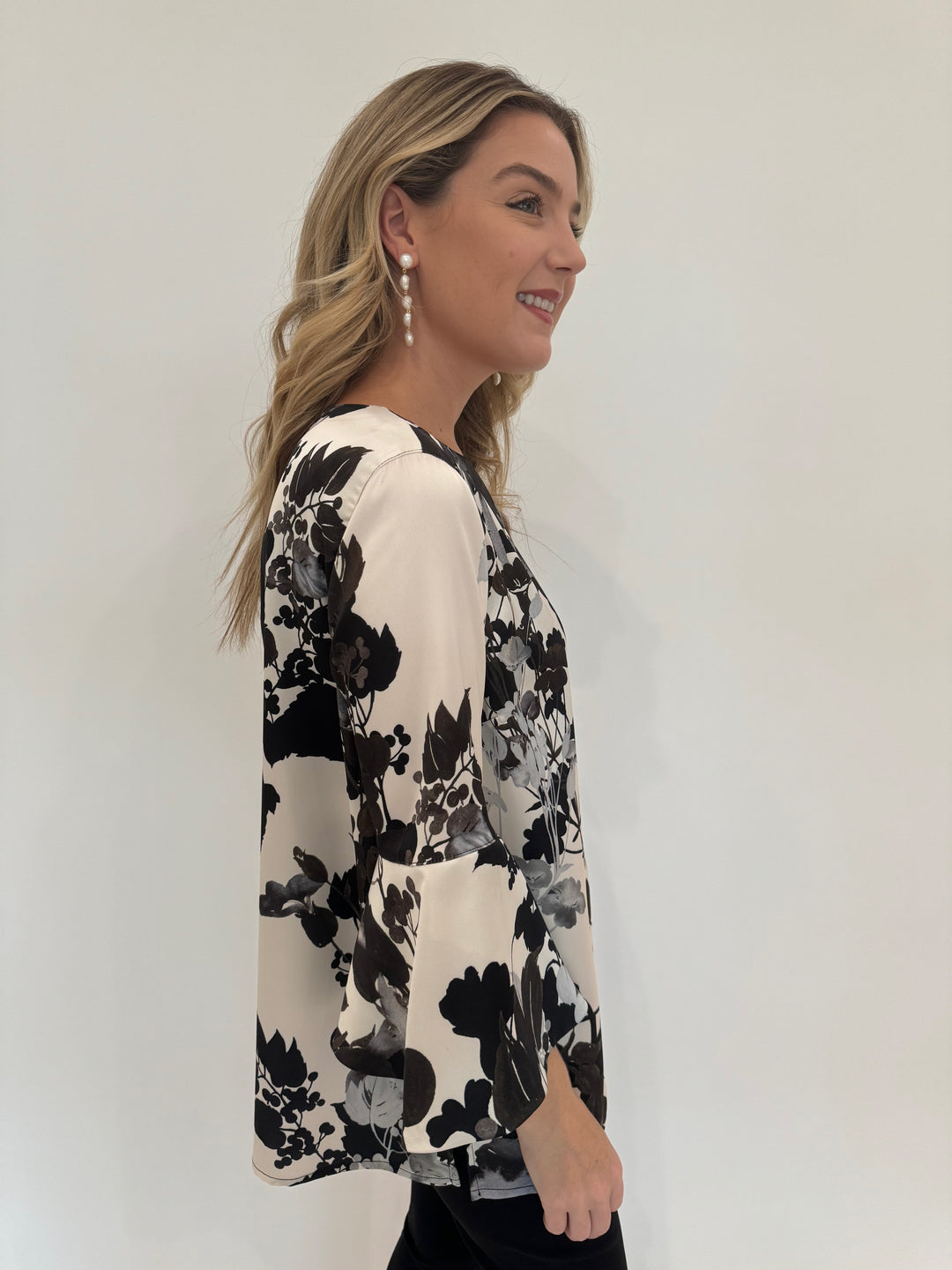 Caroline Rose Bella Top in Multi/Black with Lizzie Fortunato Cairo Pearl Earrings available at Barbara Katz