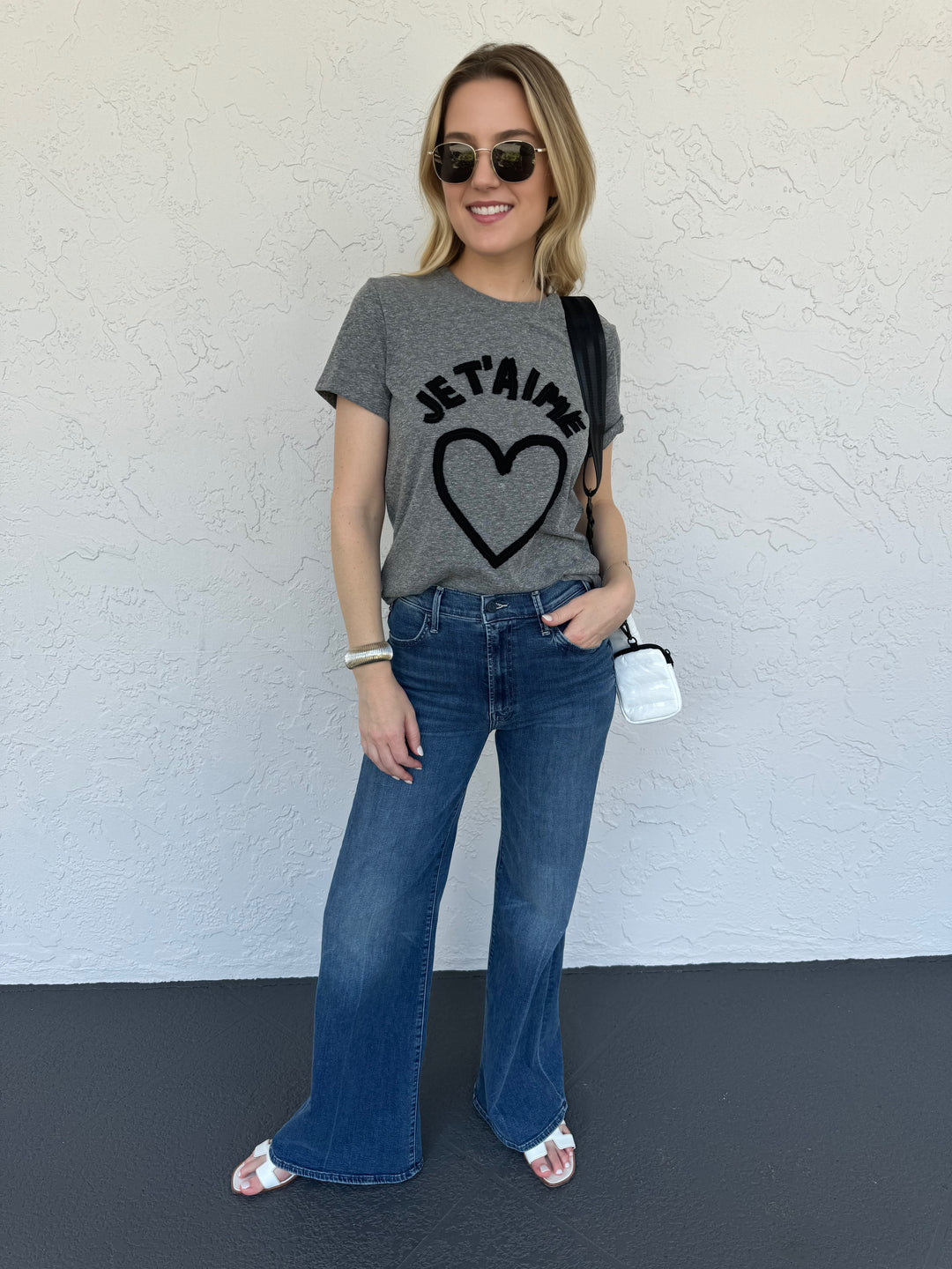 Cinq a Sept Je T'Aime Heart Tee - Heather Grey/Black