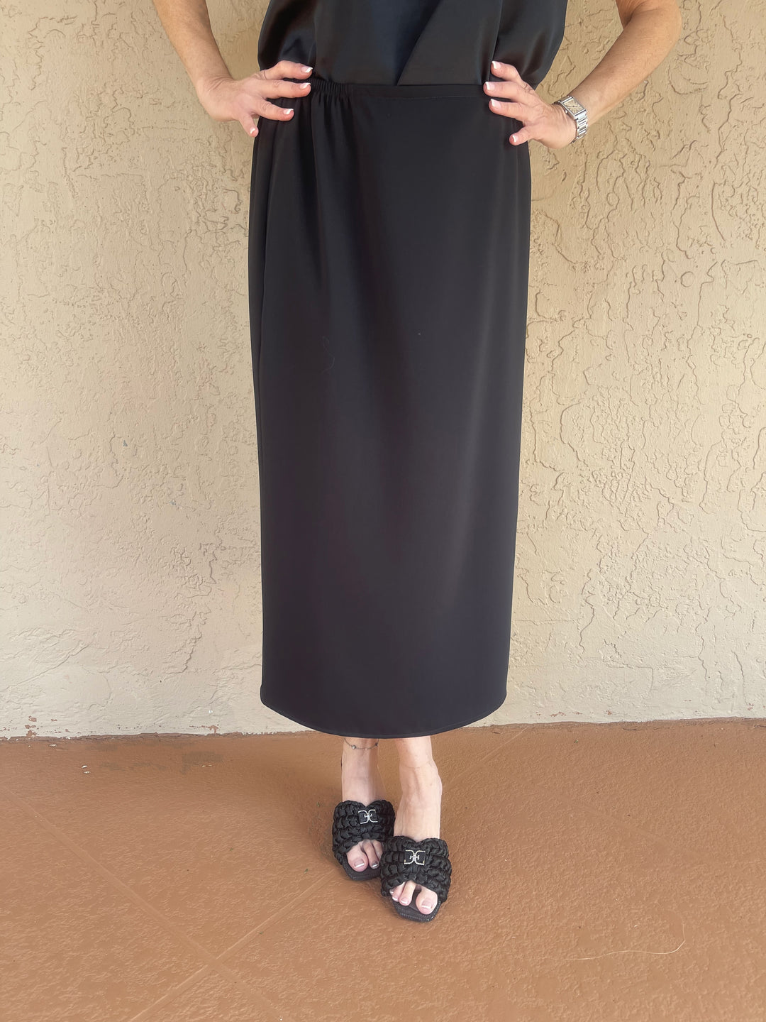 Caroline Rose Matte Crepe Long Skirt