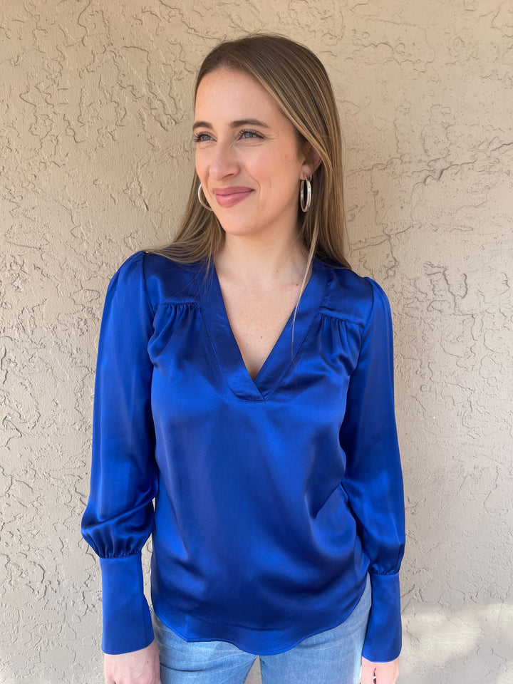 Catherine Gee Zaria Blouse in Mykonos Blue 