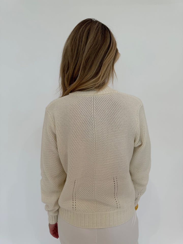 Elliott Lauren Zip Code Bomber Sweater in Chalk available at Barbara Katz