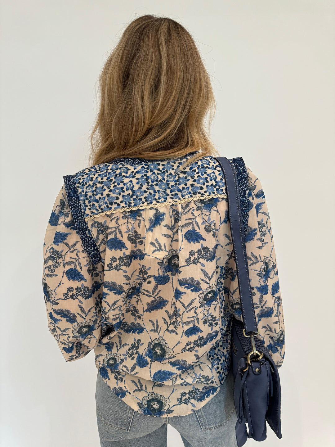 BK Lucy Floral Mix Print Blouse in Blue available at barbarakatzshop.com