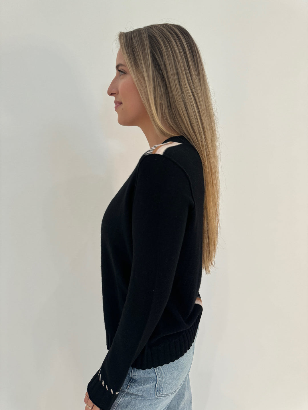 Lisa Todd Think Twice Cashmere Whipstitch Long Sleeve Sweater in Onyx available at Barbara Katz