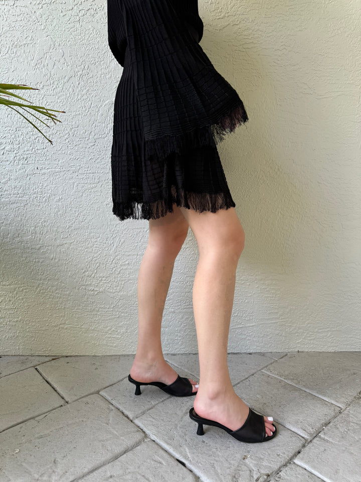 Maria Pavan Riley Fringe Mini Skirt in Black available at Barbara Katz