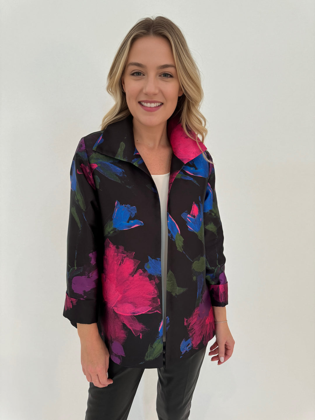 Caroline Rose Autumn Allure Jacket in Multi/Black available at Barbara Katz