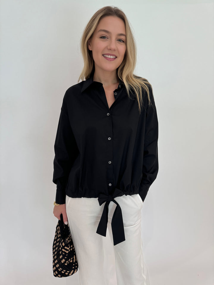 Repeat Tie Waistband Blouse in Black