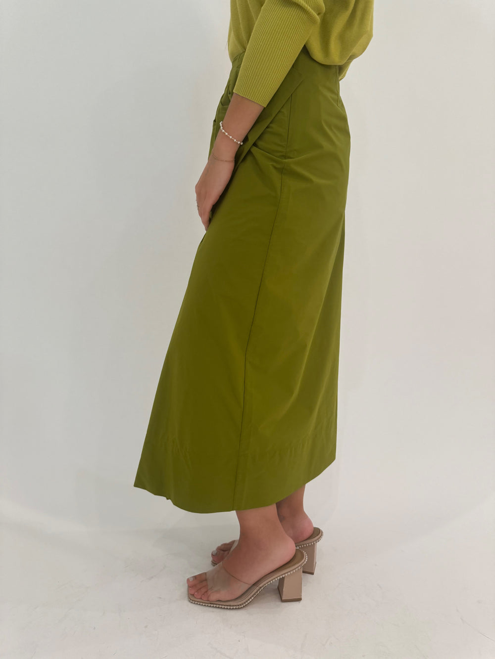 Essentiel Antwerp Guga Midi Skirt in Kale Salad available at Barbara Katz