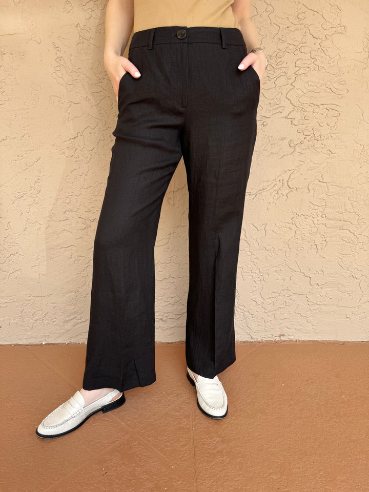 Marella Muschio Cropped Flared-Leg Linen Pants - Black