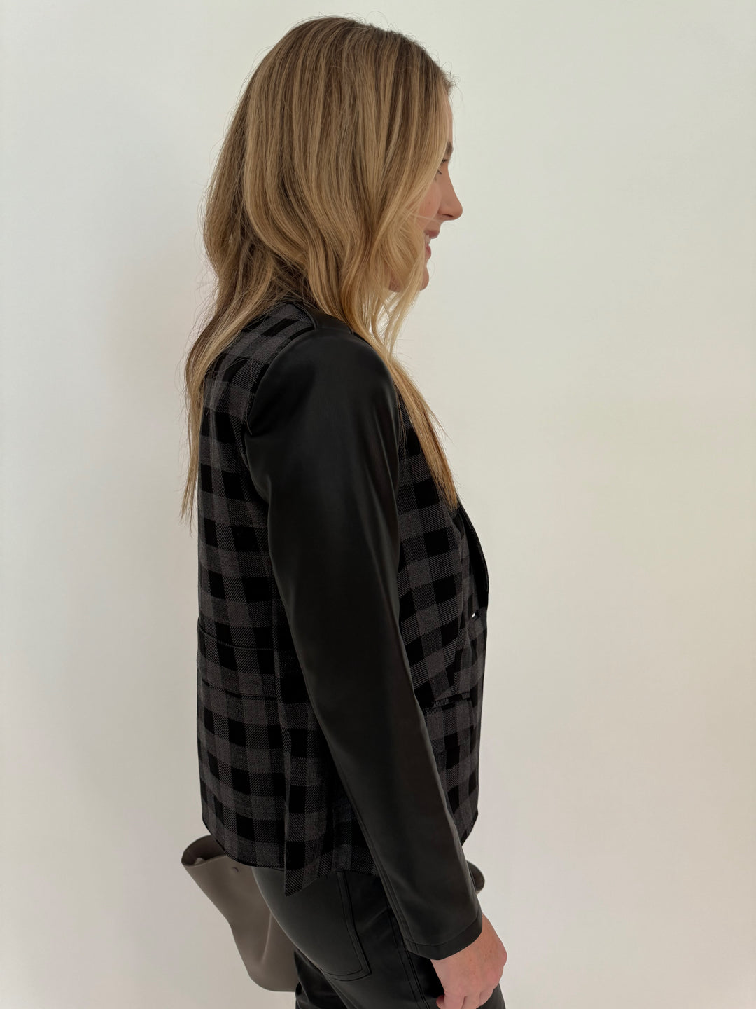 Peace of Cloth Rowan Moto Jacket in Checkered Grey/Black available at Barbara Katz