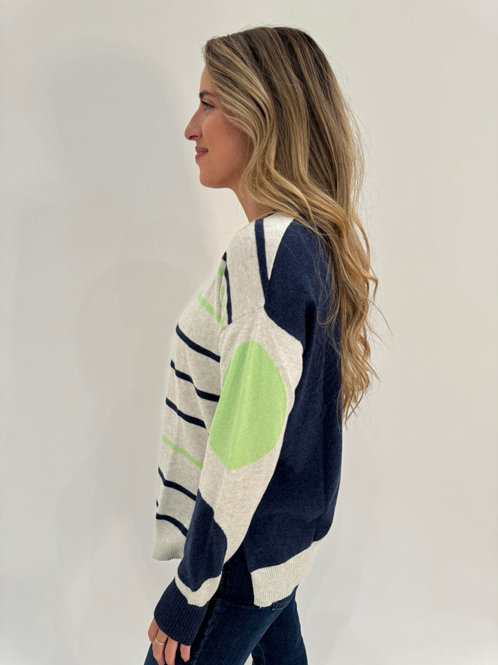 Zaket & Plover Spot On Stripes Long Sleeve Sweater in Denim available at Barbara Katz