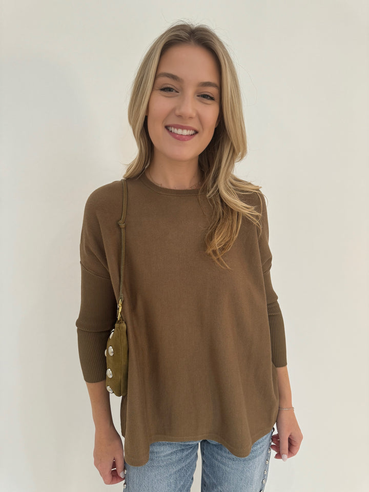 BK Sabrina Boxy Sweater in Warm Olive available at Barbara Katz