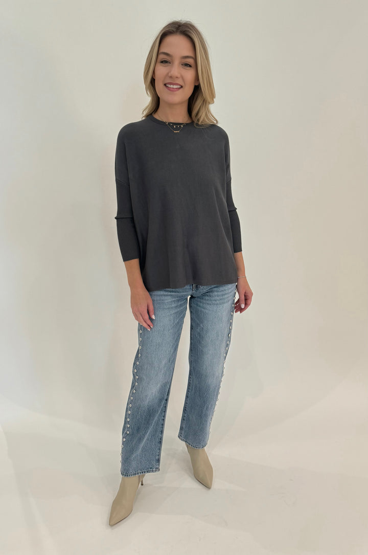 BK Sabrina Boxy Sweater in Tornado Grey paired with Pistola Lexi Straight Jeans available at Barbara Katz