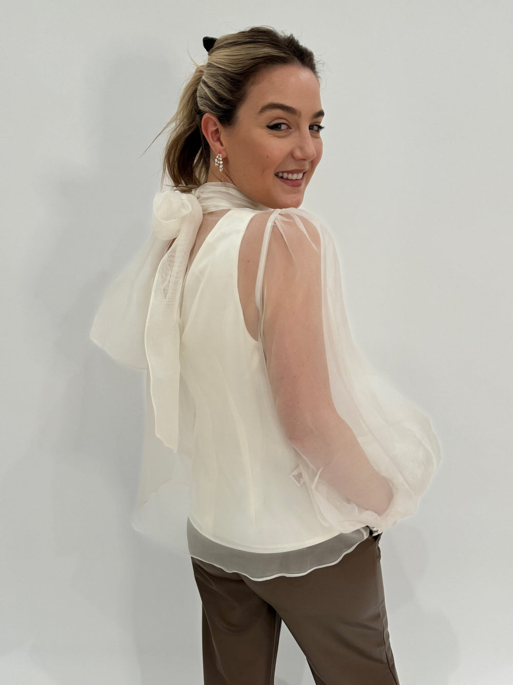 Cinq a Sept Reo Sheer Top in Ivory available at Barbara Katz