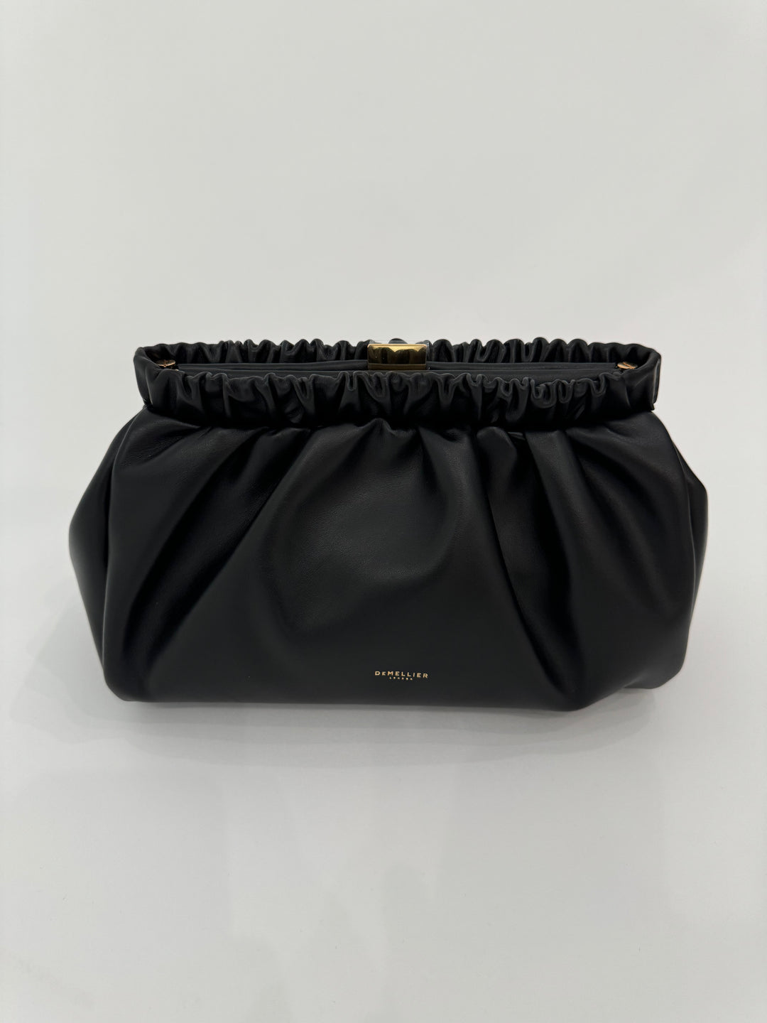 DeMellier Miami Clutch Black Smooth with Gold detail available at Barbara Katz