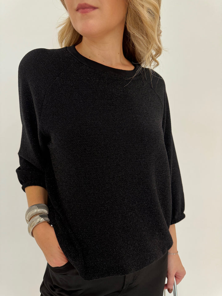 Elliott Lauren Starry Night Raglan Sleeve Shimmer Top in Black available at Barbara Katz