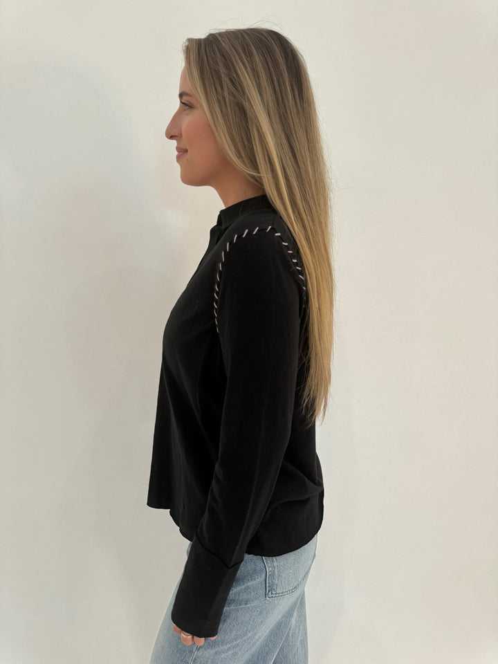 Lisa Todd Whipster Henley Long Sleeve Tee in Black available at Barbara Katz