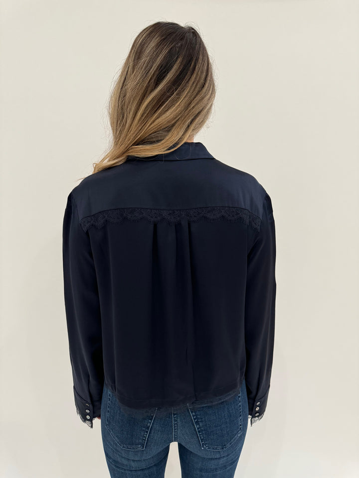 Cinq a Sept Mabyn Top in Navy available at Barbara Katz