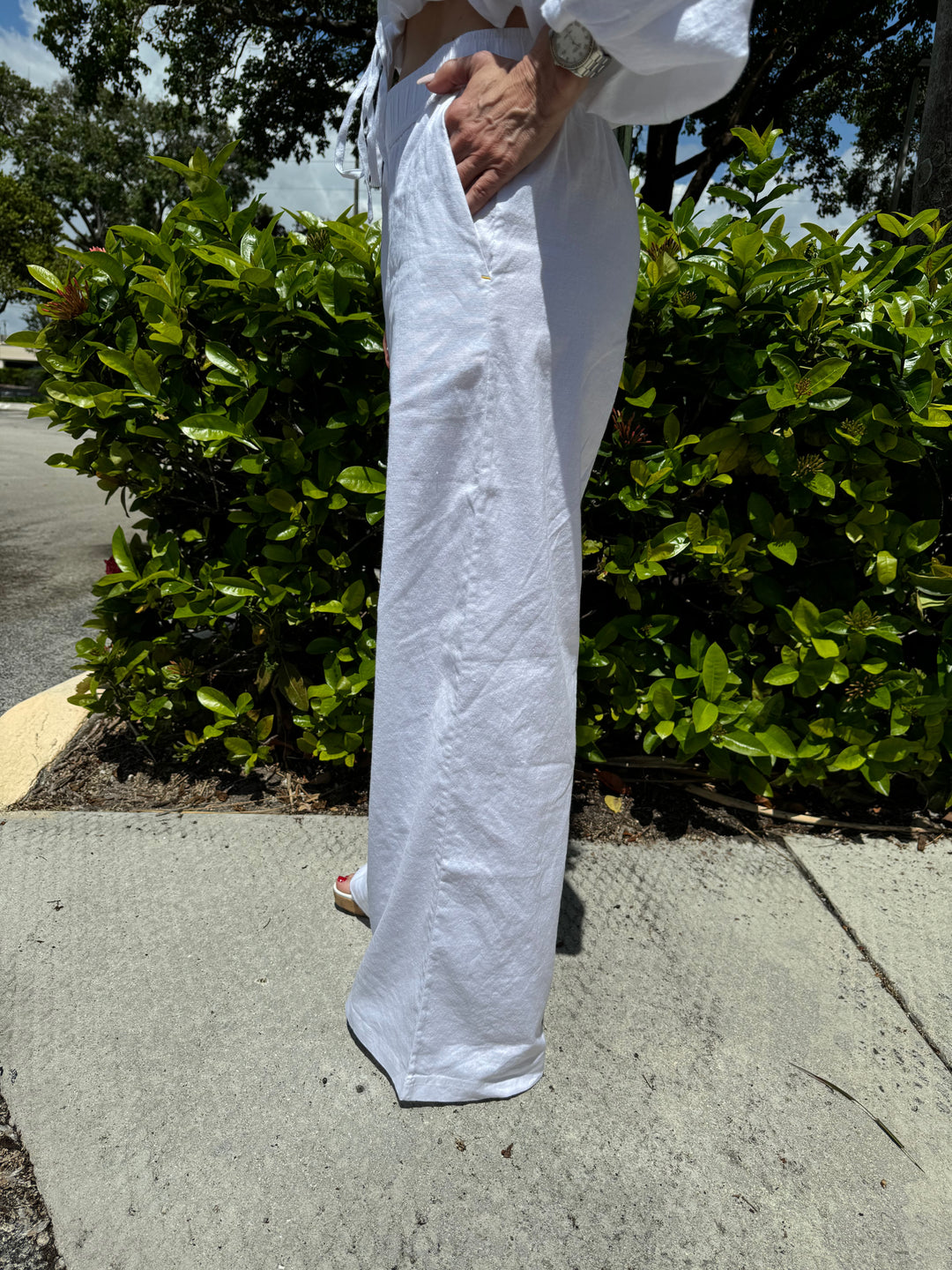 Kerri Rosenthal Palazzo Linen Pants - White