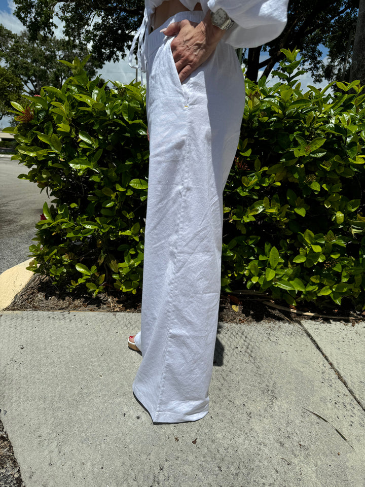 Kerri Rosenthal Palazzo Linen Pants - White