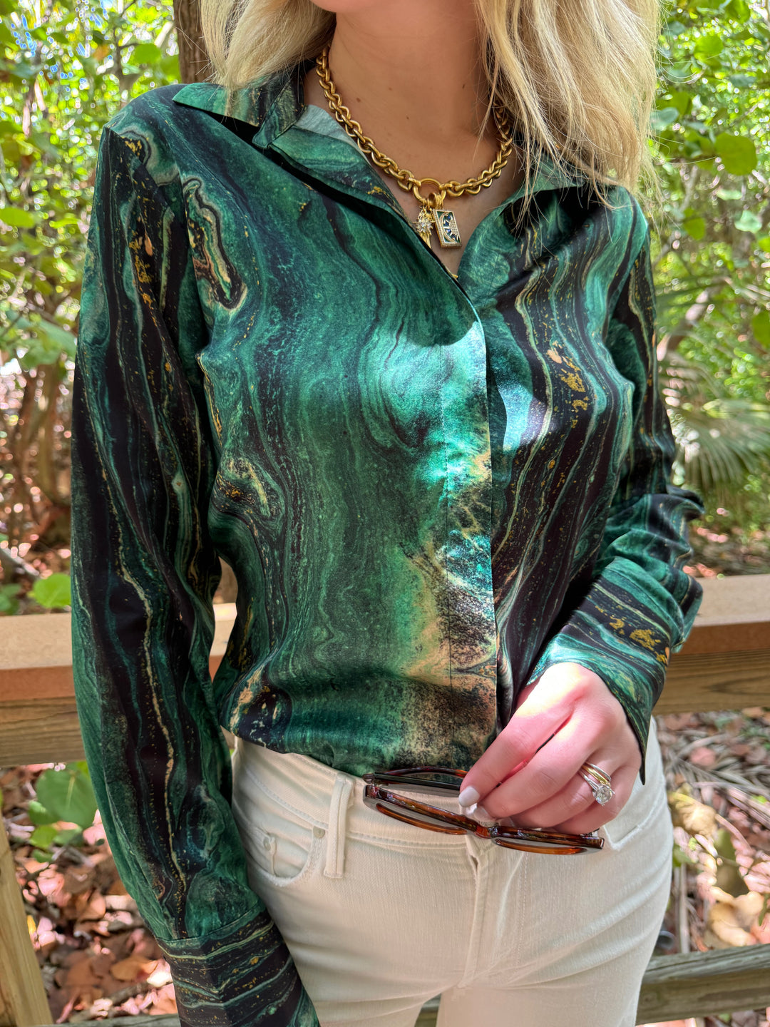 ME369 Joelle Button Down Shirt - Jade Gold