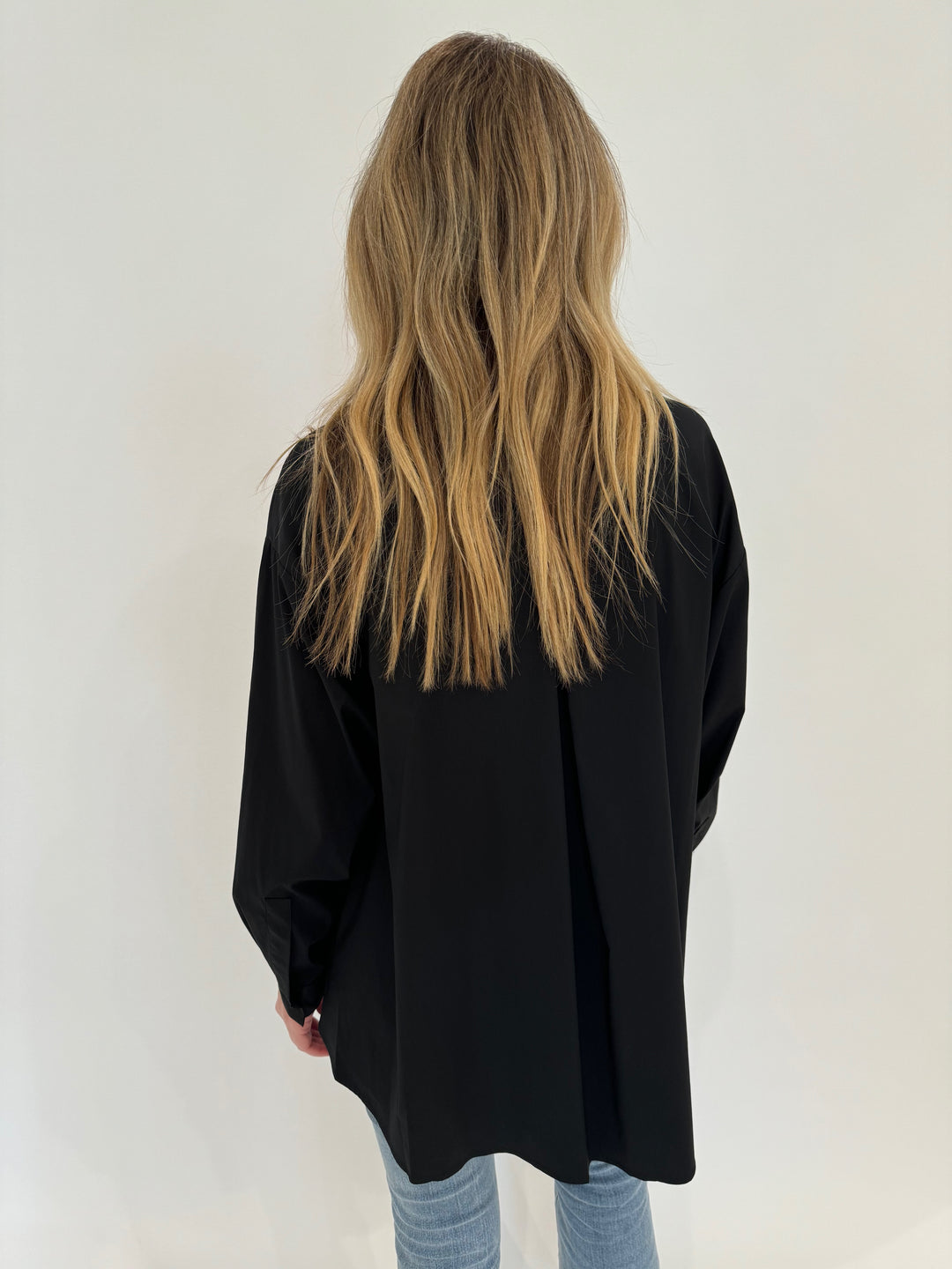 Repeat Long Sleeve Blouse With Side End Slits in Black