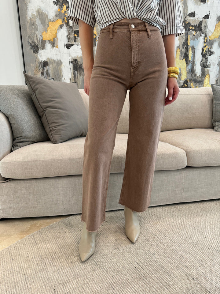 Pistola Penny High Rise Crop Pants in Cashew featuring scissor-cut hemlines