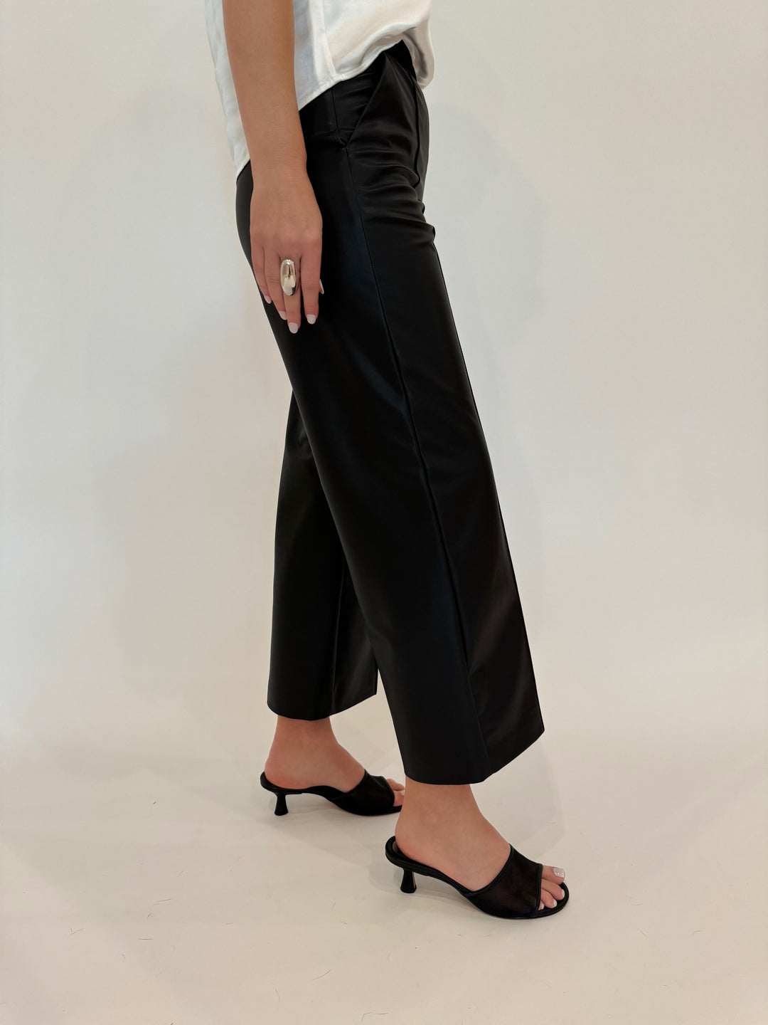 MAC Denim Chiara Crop Vegan Leather Culotte Pants in Black available at Barbara Katz