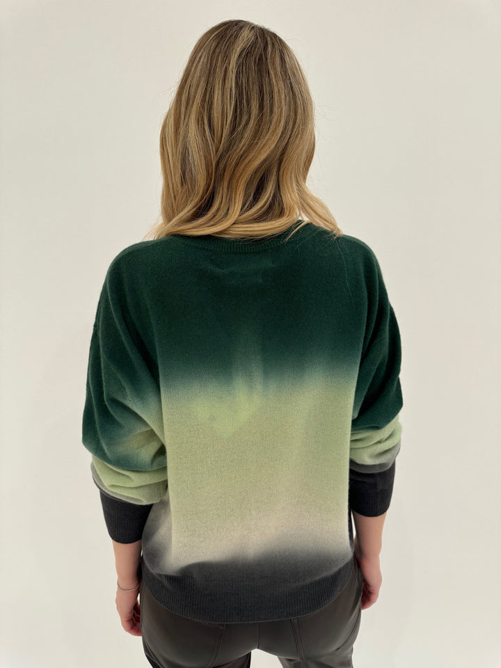 Colorush Dip Dye Malibu V-Neck Long Sleeve Sweater in Forest Dip Dye available at Barbara Katz