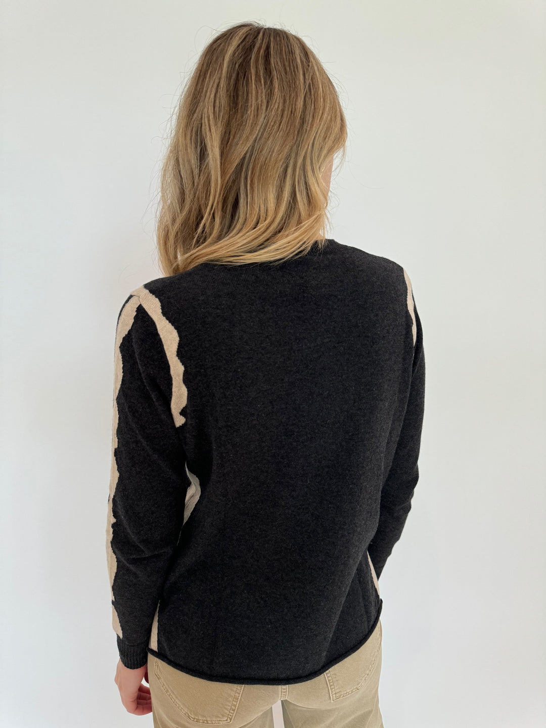 Zaket & Plover Zest Intarsia Crew Sweater in Charcoal available at Barbara Katz