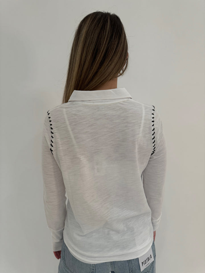 Lisa Todd Whipster Henley Collared Tee in White available at Barbara Katz