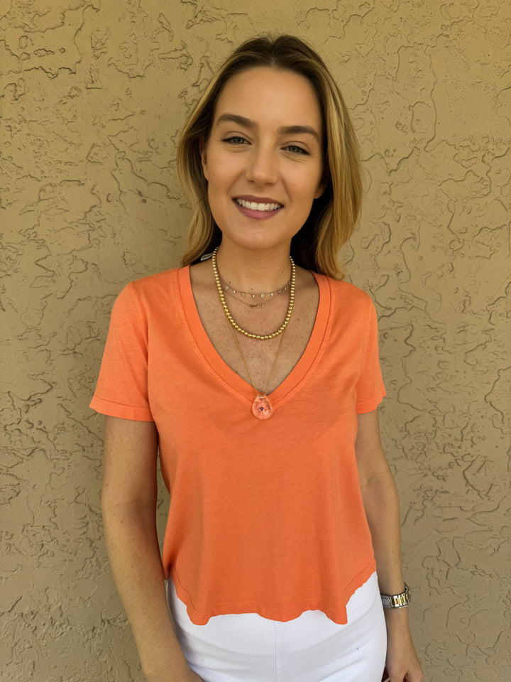 Barbara Katz Frankie V-Neck Tee - Coral