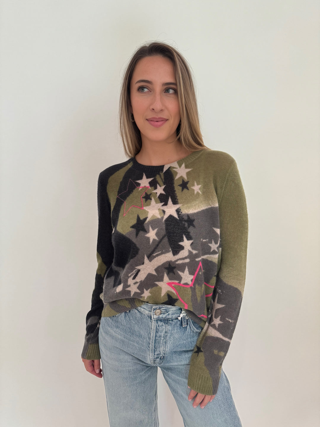 Lisa Todd Solar Power Cashmere Star Print Sweater in Eden available at Barbara Katz