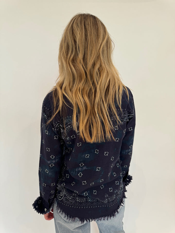 Dizzy-Lizzie Cape Cod Frayed Shirt Indigo Bandana Print available at Barbara Katz