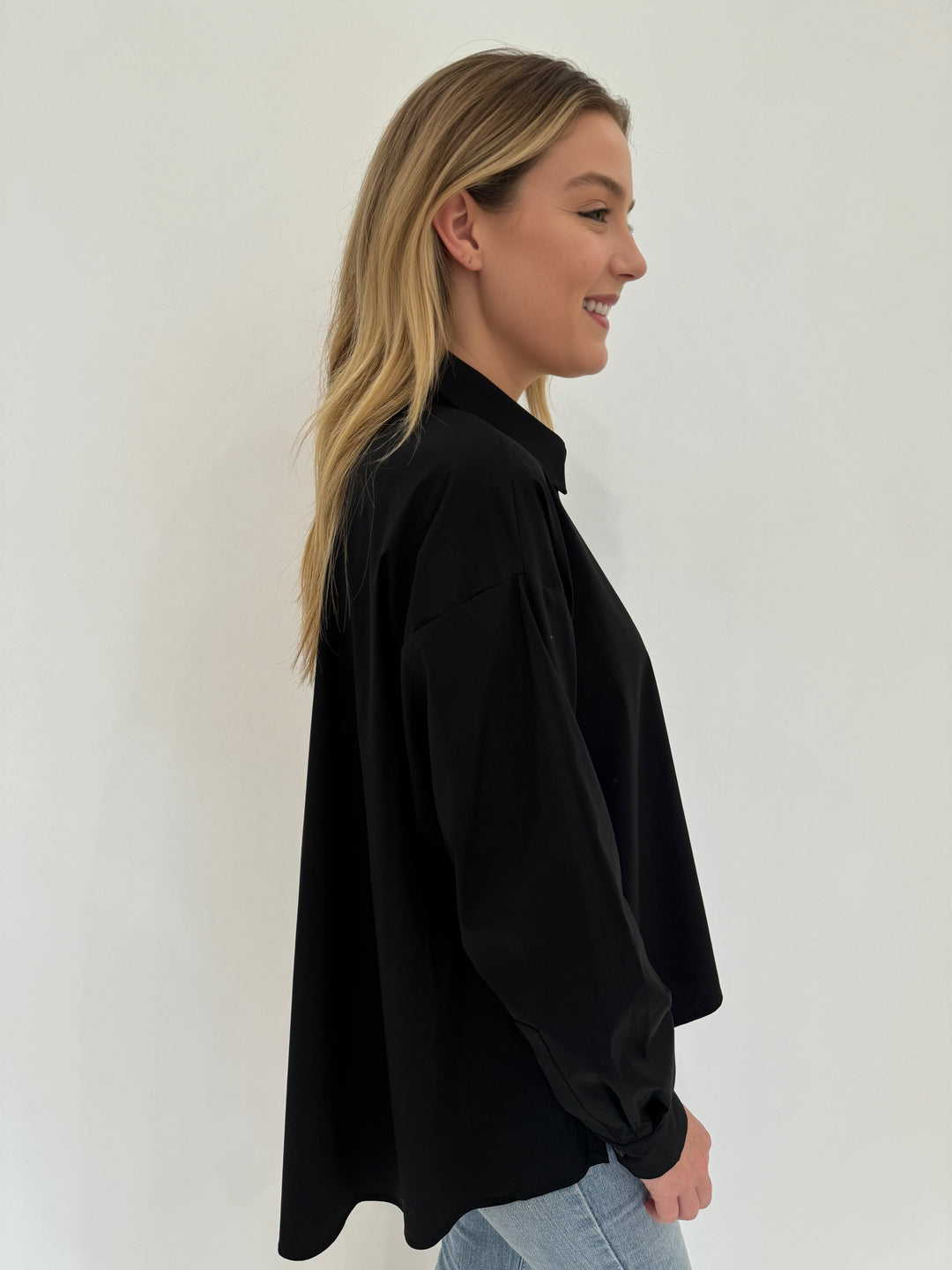 Repeat Long Sleeve Blouse With Side End Slits in Black 