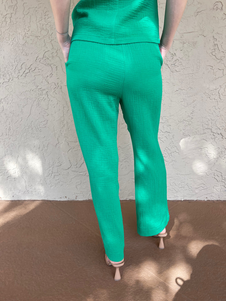 Gauze Elastic Waist Pant - Green