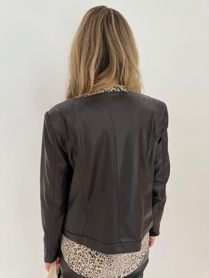 Peace of Cloth Rian Faux Leather Coco Jacket in Brown available at Barbara Katz