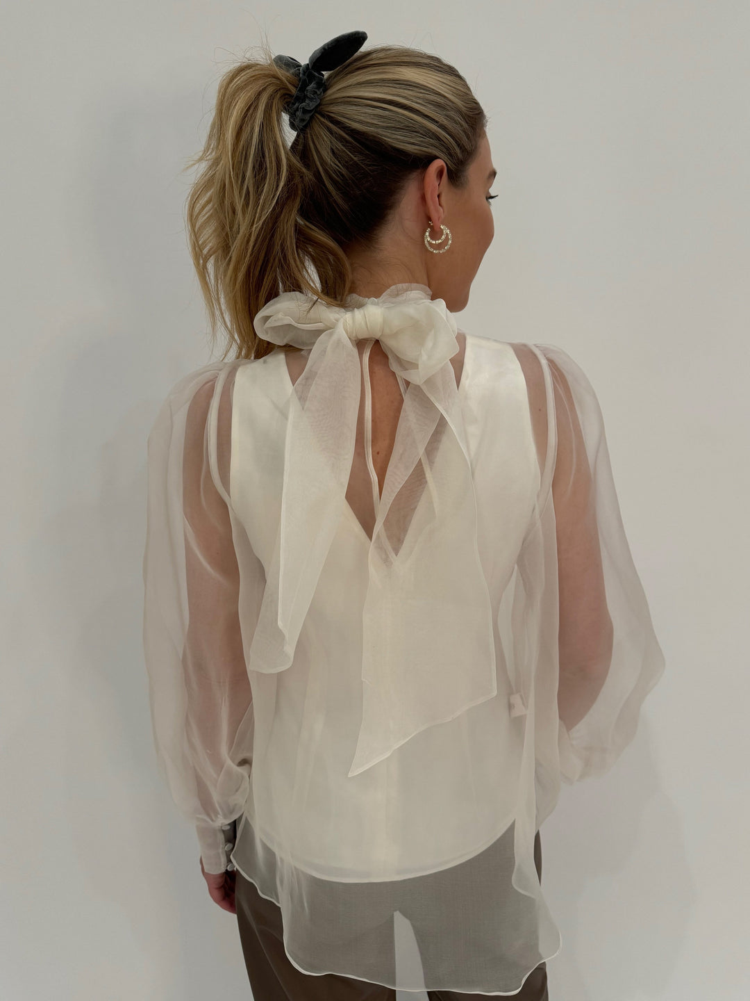 Cinq a Sept Ivory Reo Top with Ribbon detail available at Barbara Katz