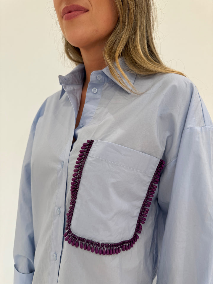 Essentiel Antwerp Get Embellished Shirt in Inges Kitchen Blue available at Barbara Katz